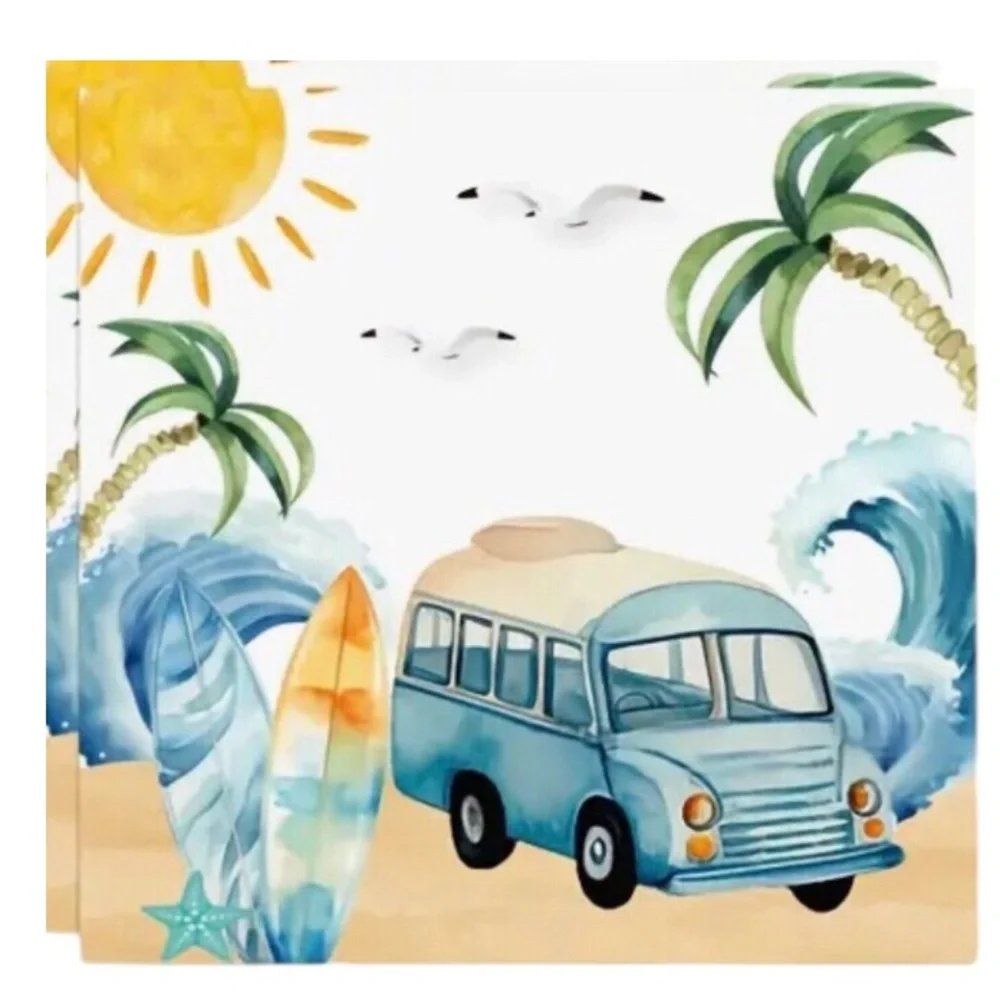 Two (2) Surfing Beach Themed Luncheon Size Decoupage Individual Paper Napkins